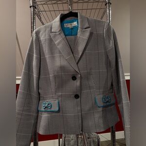 Women’s Gray Plaid Blazer and skirt with Blue Accents